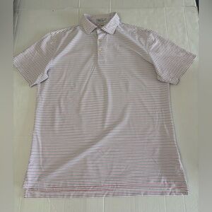Peter Millar White Polo with Thin Red and Navy Stripes